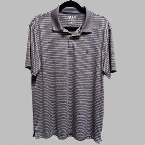 IZOD Men's Striped Golf Polo Shirt - Gray & White Stripes
